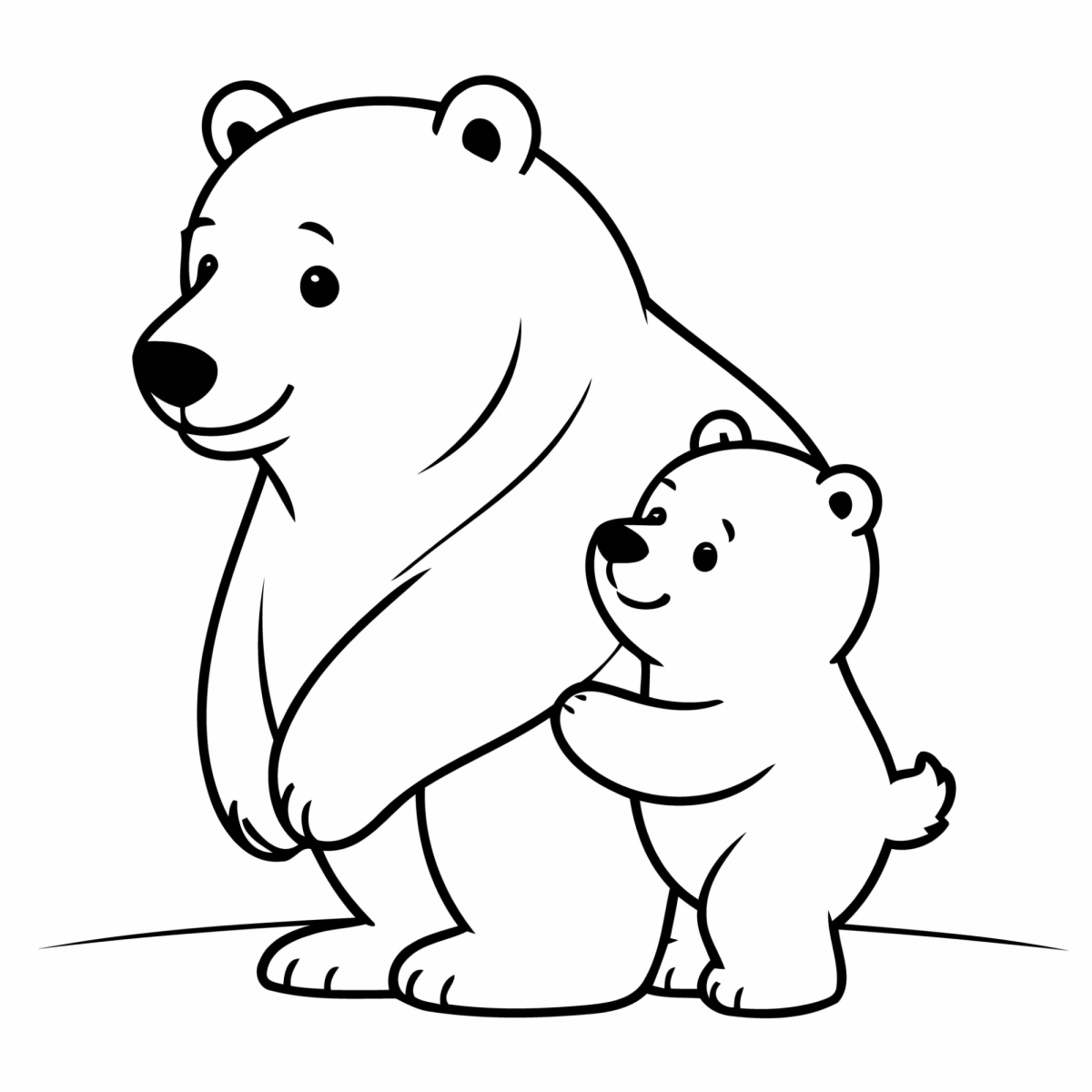 Mamãe ursa polar abraçando o filhote para colorir