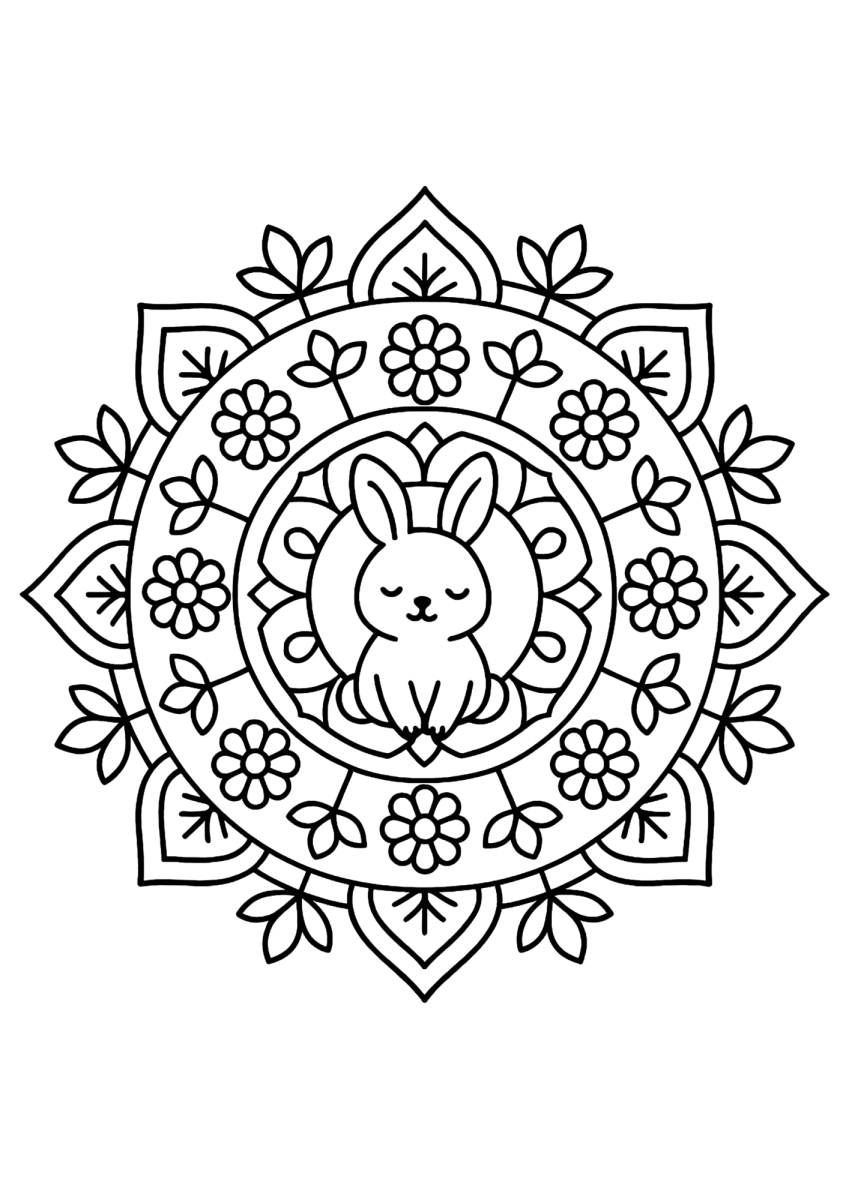 Mandala com coelhinho no centro para colorir