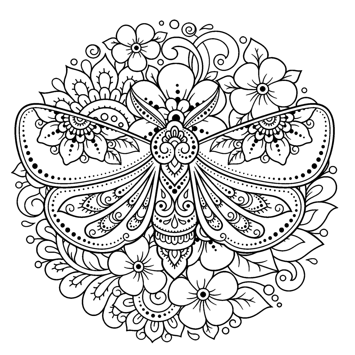 Mandala de borboleta com folhas para colorir