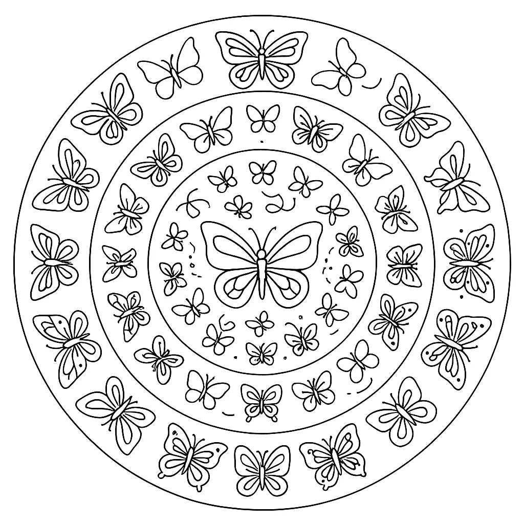 Mandala de borboletas e folhas para colorir