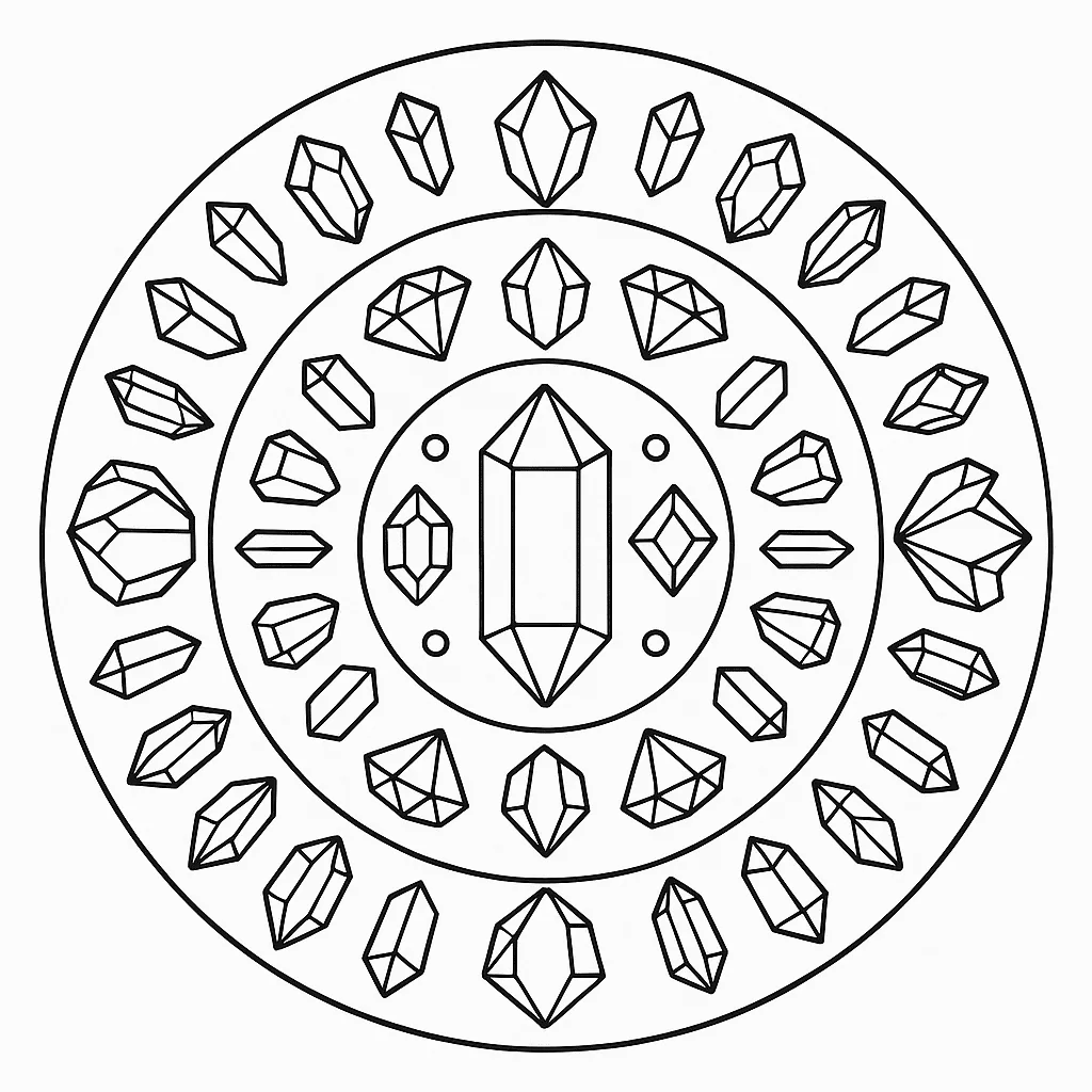 Mandala de cristais e gemas para colorir