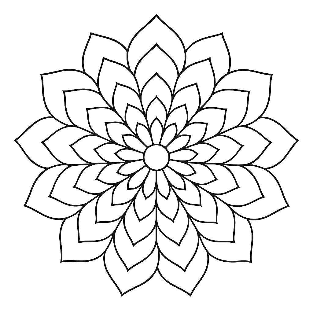 Mandala de flor com pétalas em camadas para colorir