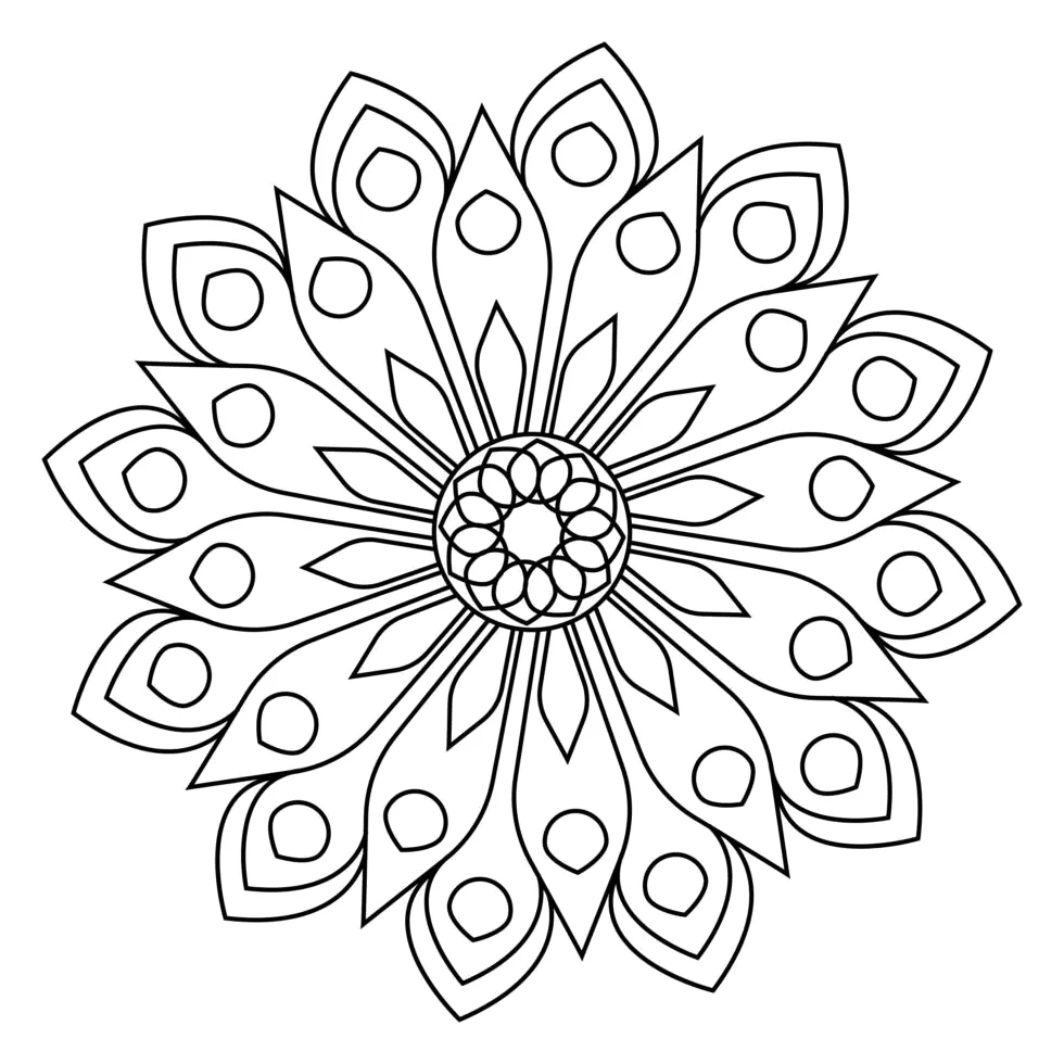 Mandala de flor com pétalas pontudas para colorir