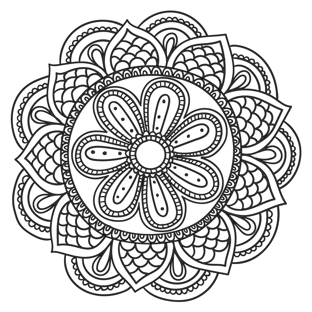 Mandala de flor com pétalas rendadas para colorir