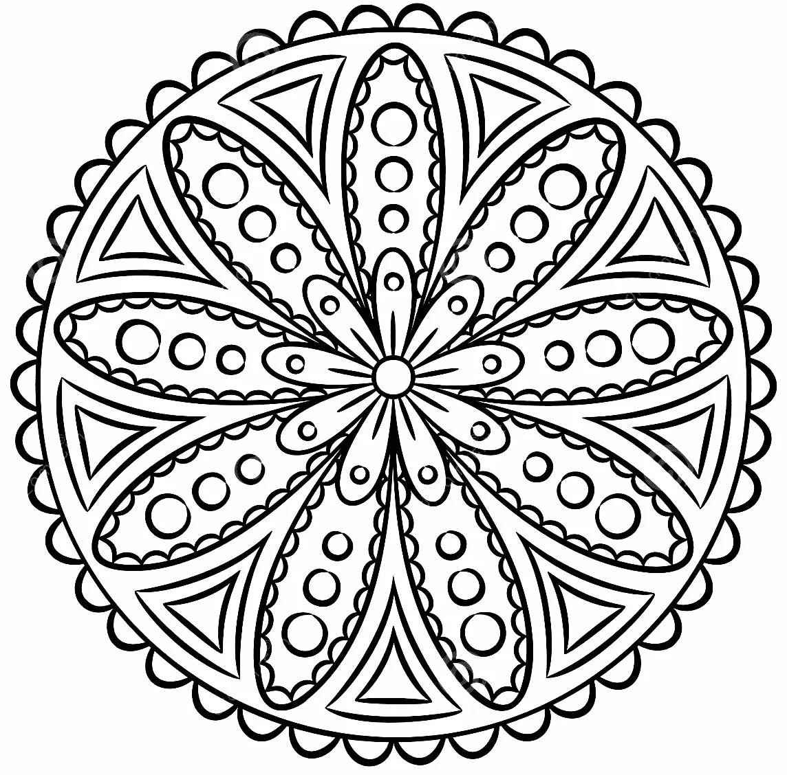 Mandala de folhas e bolinhas para colorir