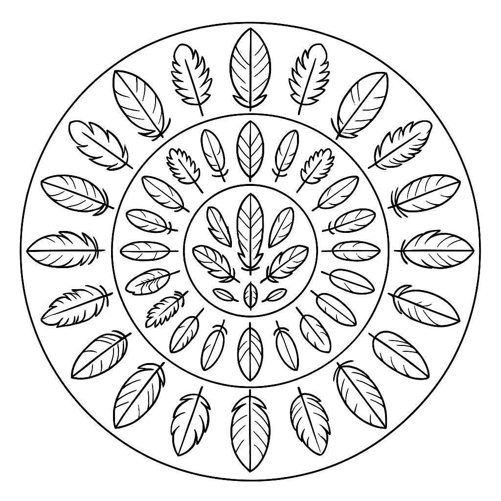 Mandala de penas para colorir