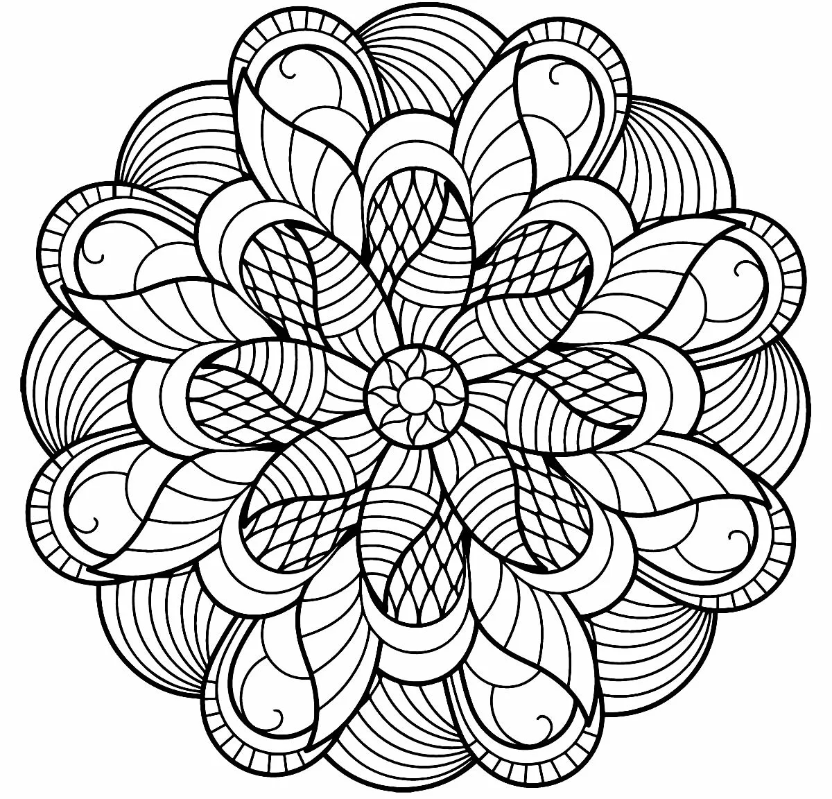 Mandala de pétalas com padrões para colorir