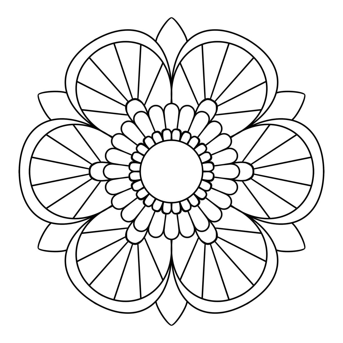 Mandala de vitral com pétalas grandes para colorir