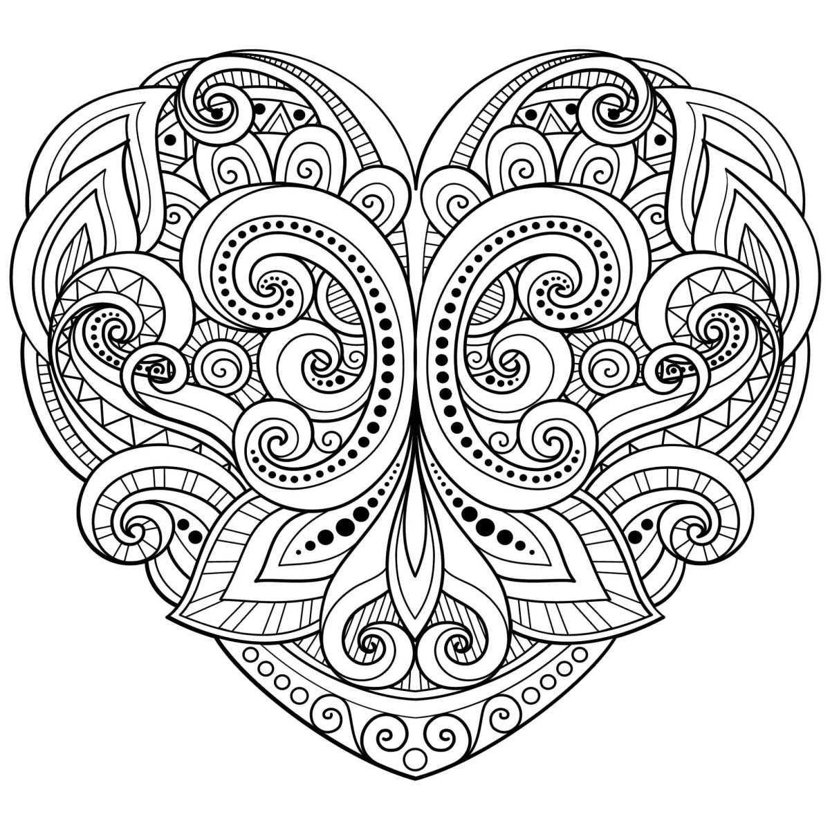 Mandala em forma de coração para colorir