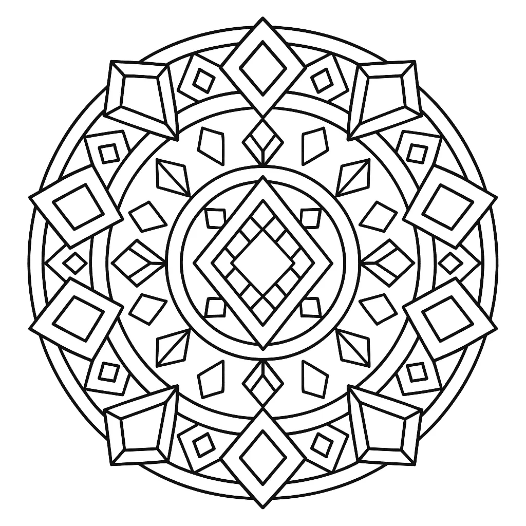 Mandala geométrica com losangos para colorir