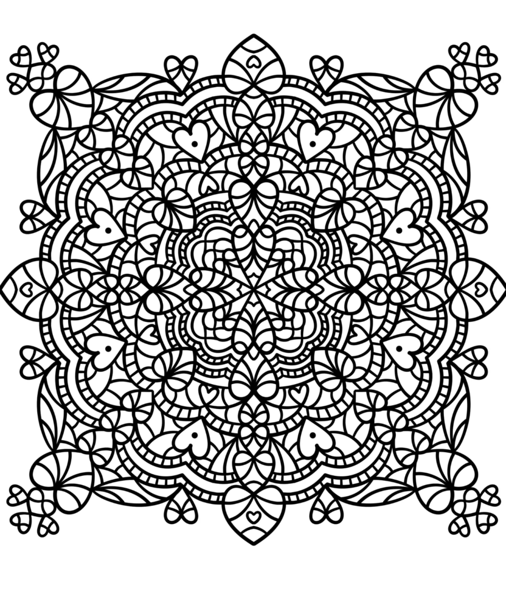Mandala quadrada com pássaros e flores para colorir