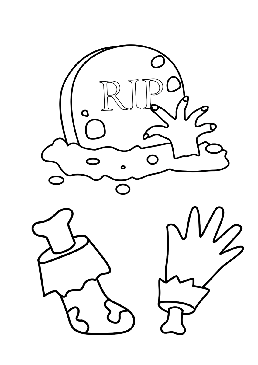 Mão de zumbi saindo do túmulo para colorir