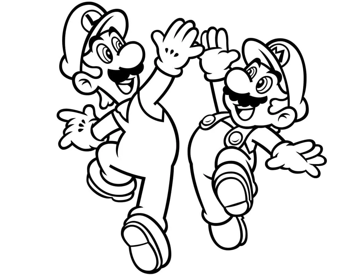 Mario e Luigi comemorando juntos para colorir