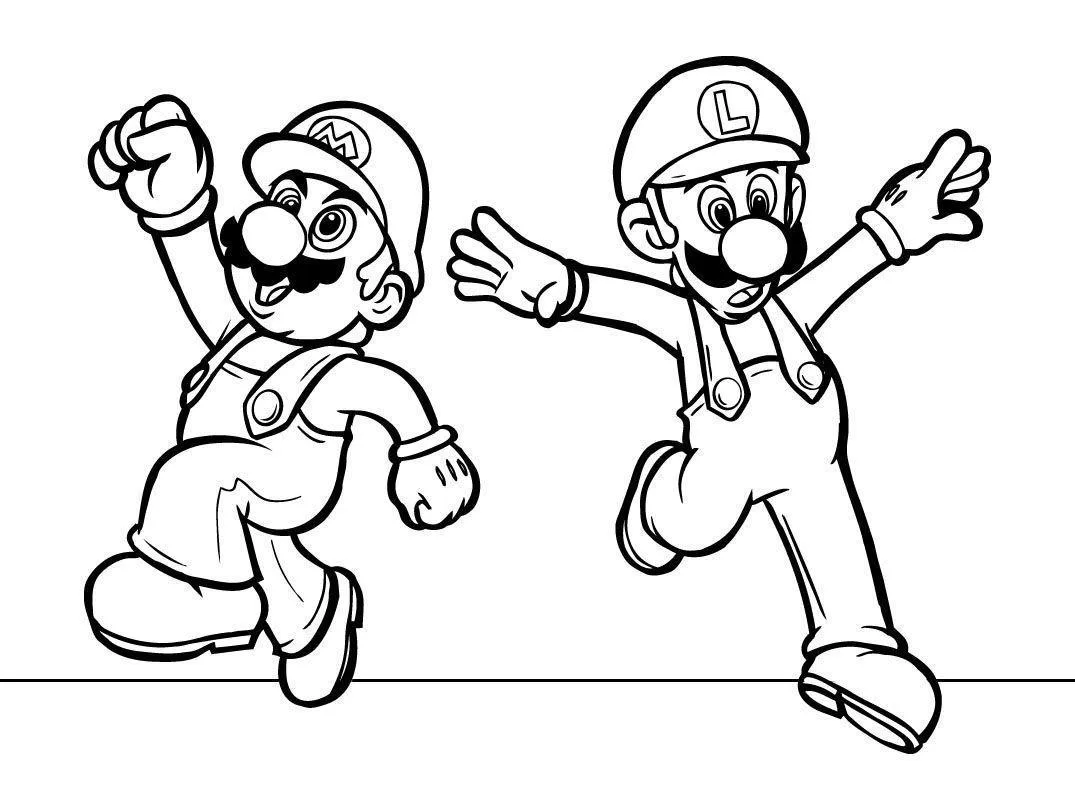 Mario e Luigi pulando de alegria para colorir