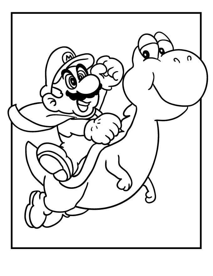 Mario guaxinim voando com Yoshi para colorir