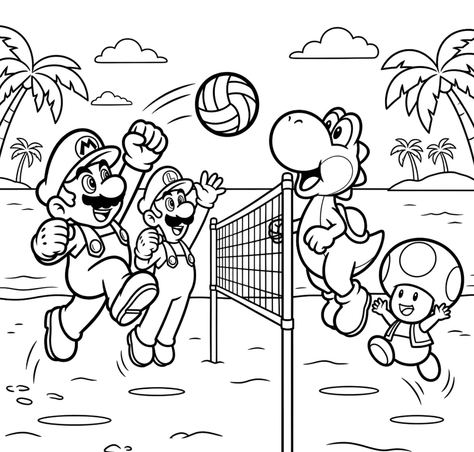 Mario jogando vôlei na praia para colorir