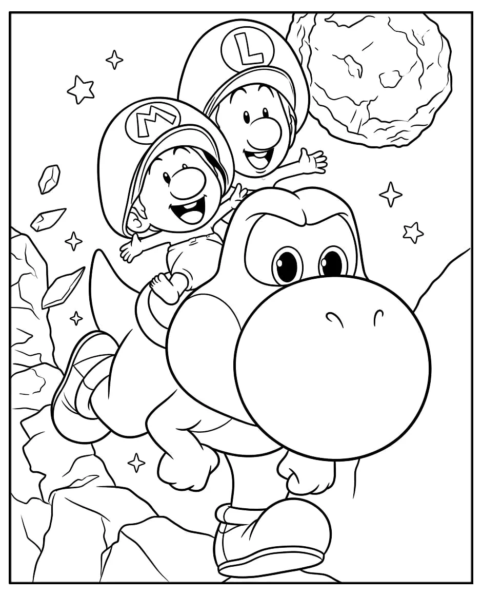 Mario montado no Yoshi para colorir