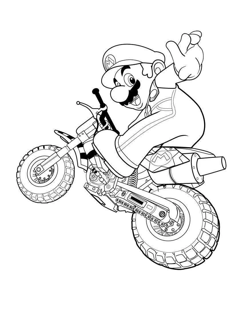 Mario pilotando moto de trilha para colorir