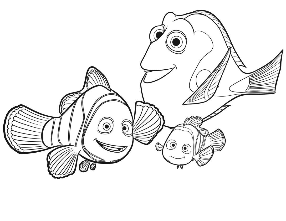 Marlin e Nemo nadando juntos para colorir