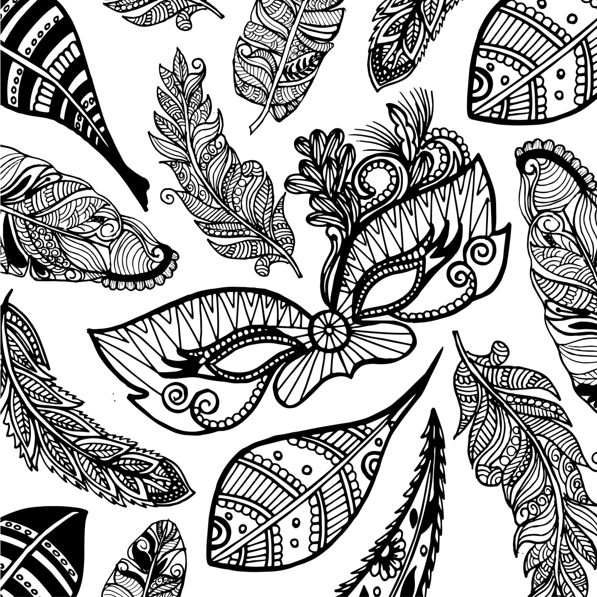 Máscara Elegante e Penas Ornamentais