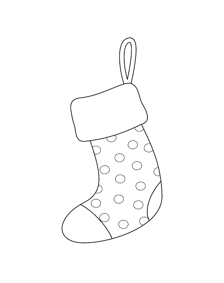 Meia de Natal de bolinhas pendurada para colorir