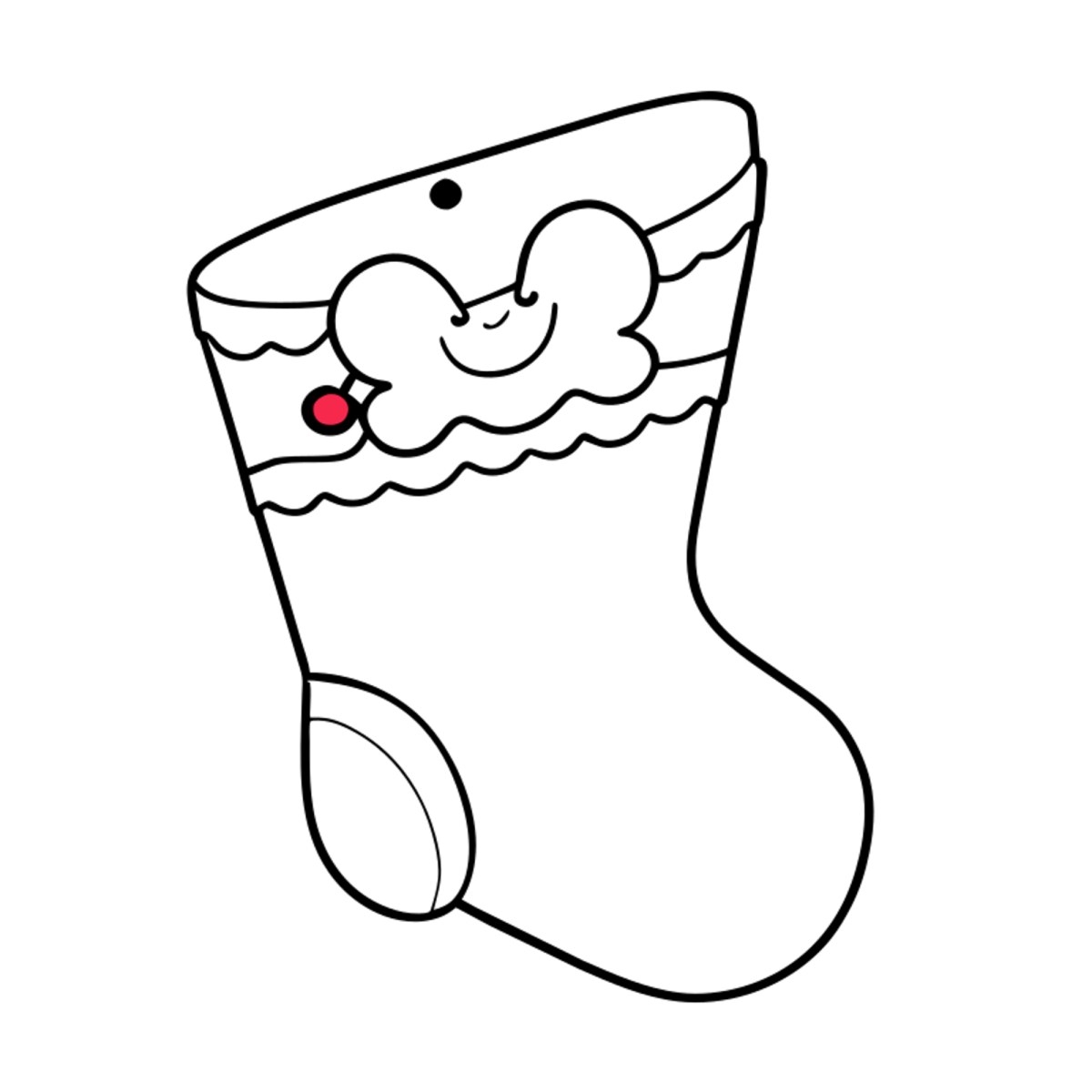 Meia de Natal kawaii com bolinhas e azevinho para colorir
