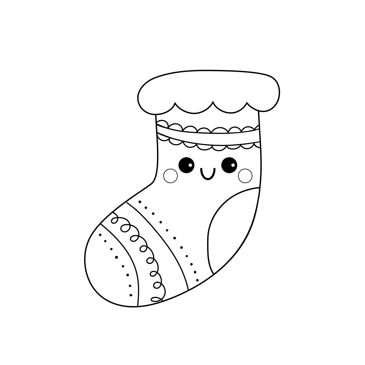 Meia de Natal kawaii com carinha fofa para colorir