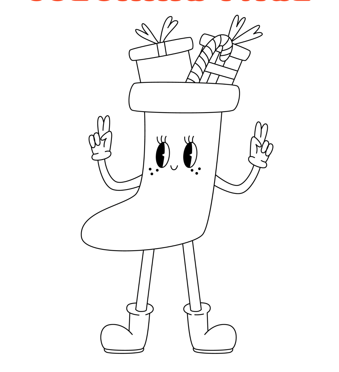 Meia de Natal personagem com braços e pernas para colorir
