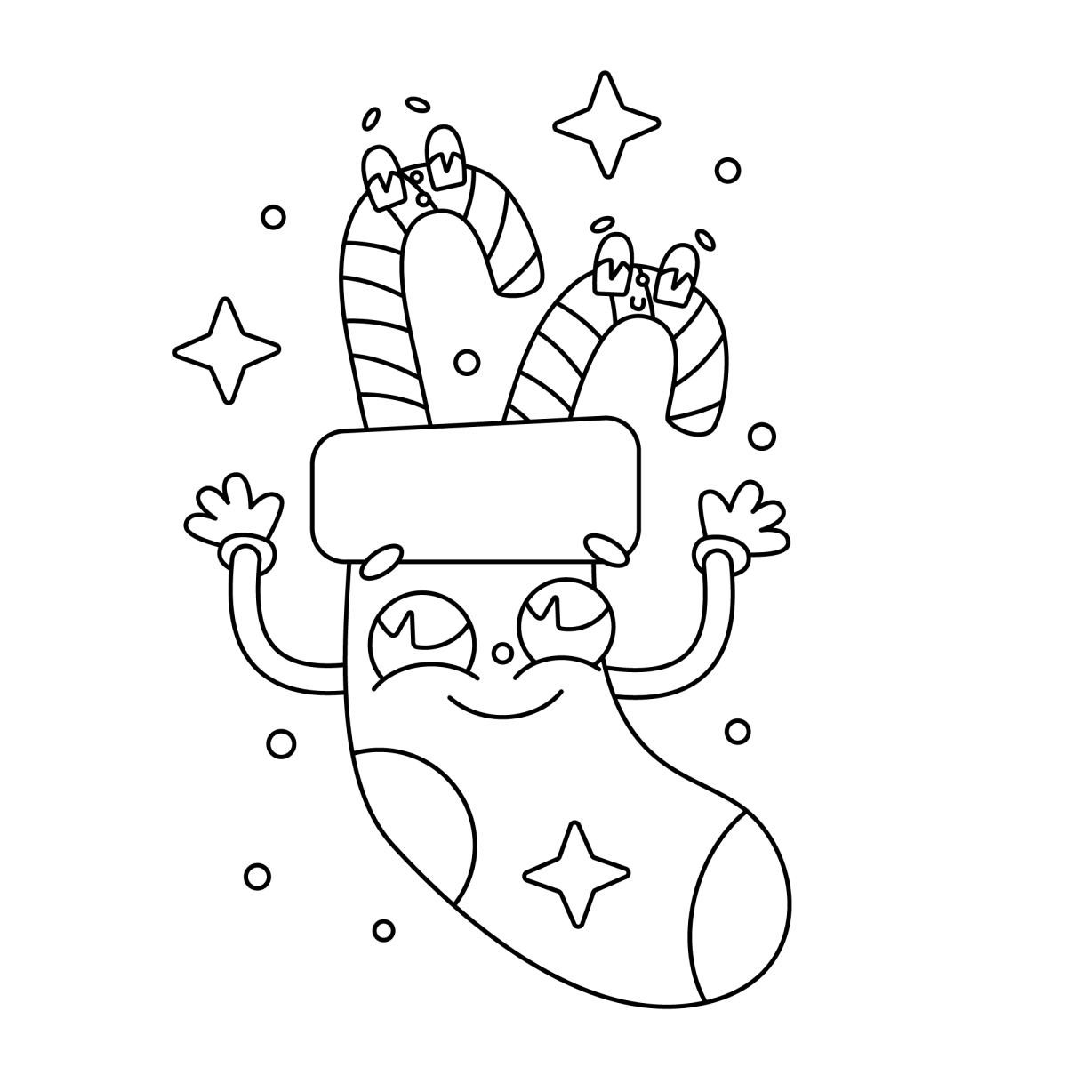 Meia de Natal voando com bengalinhas e estrelas para colorir