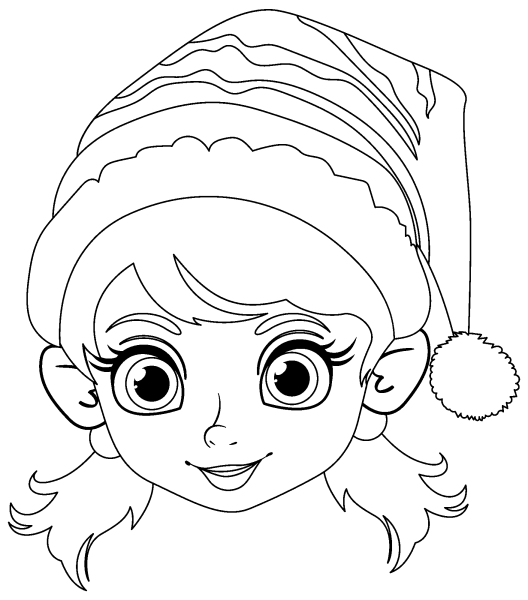 Menina com gorro de Natal para colorir