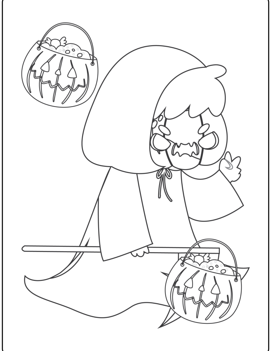 Menina de capuz com a abóbora de doces para colorir