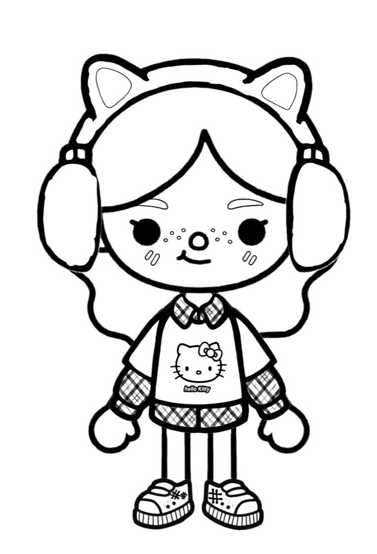 Menina do Toca Boca com fones de ouvido e orelhinhas de gato para colorir
