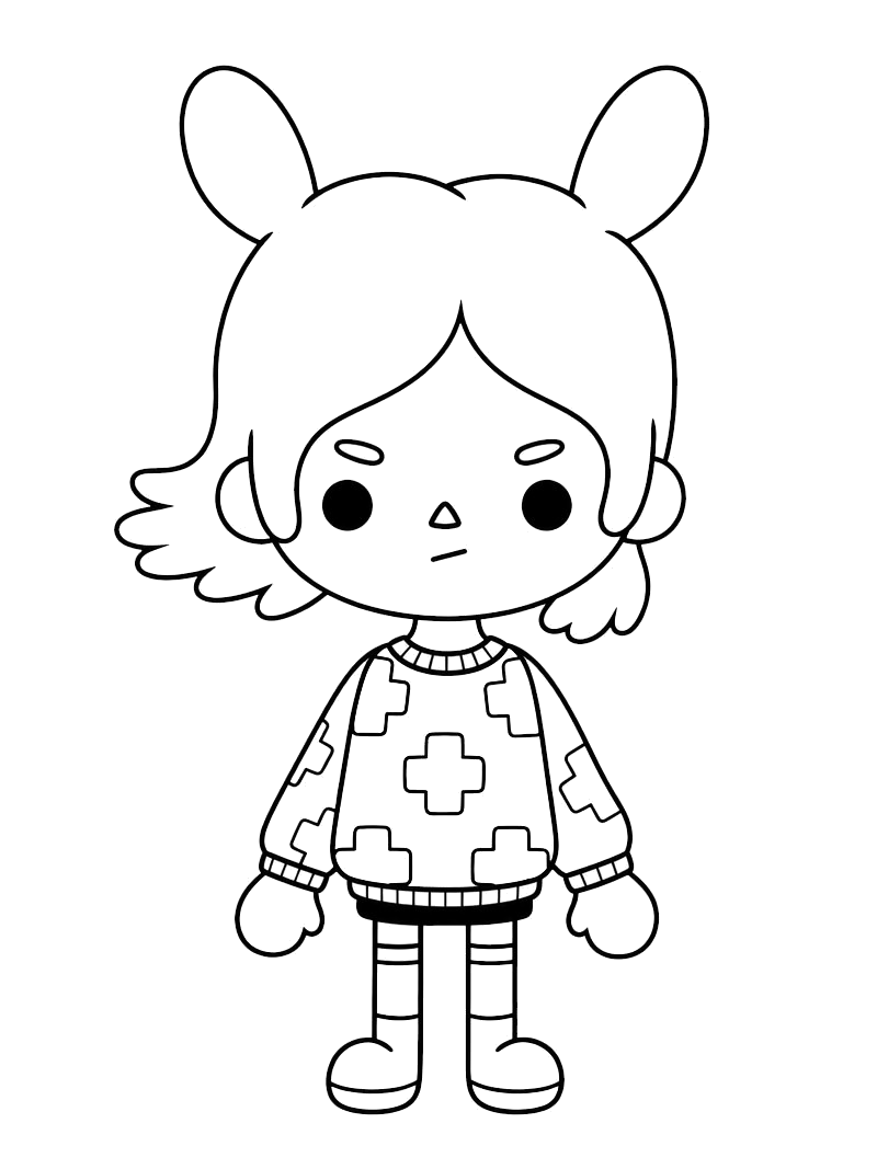 Menina do Toca Boca com orelhas de coelho e moletom para colorir