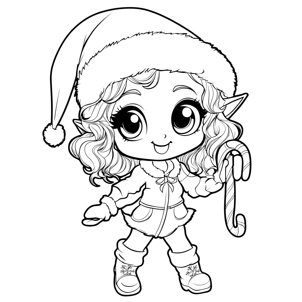 Menina duende com bengala doce para colorir