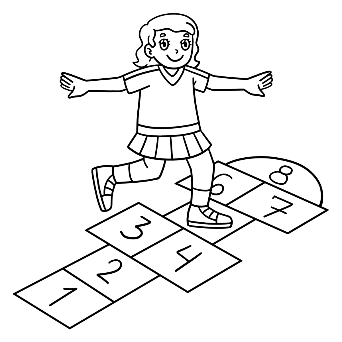 Menina pulando amarelinha para colorir