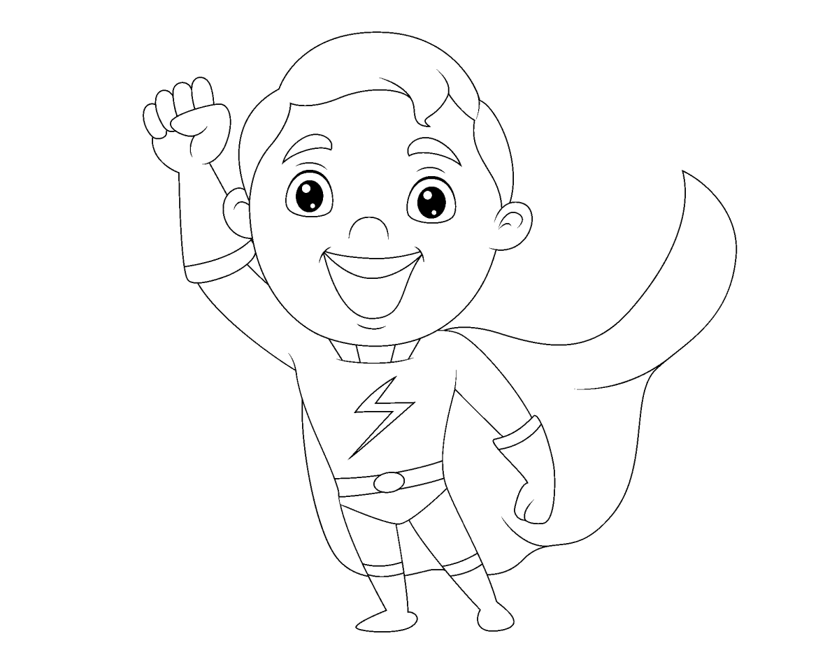 Menina super-heroína de capa esvoaçante para colorir
