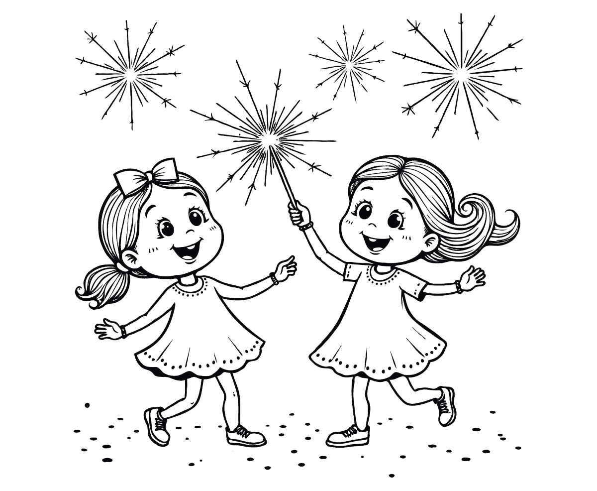 Meninas correndo com estrelinhas para colorir