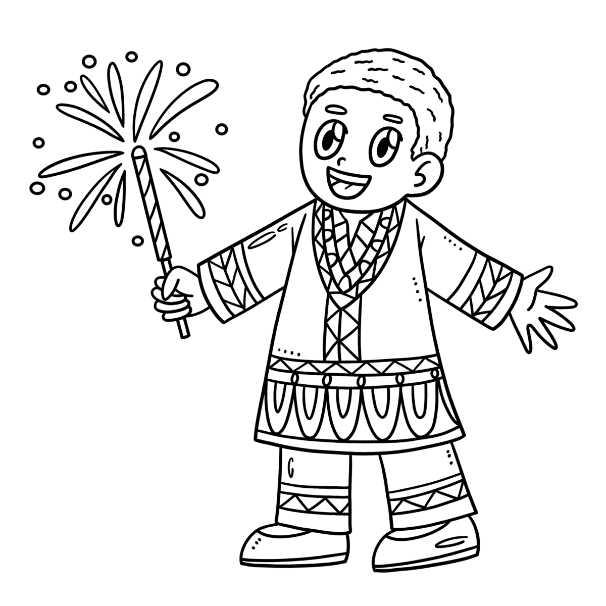 Menino agasalhado brincando com estrelinha para colorir