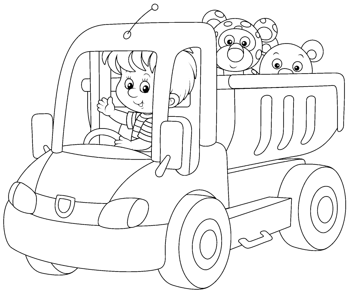 Menino dirigindo o caminhãozinho de brinquedo para colorir
