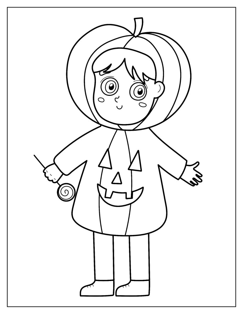 Menino fantasiado de abóbora para colorir