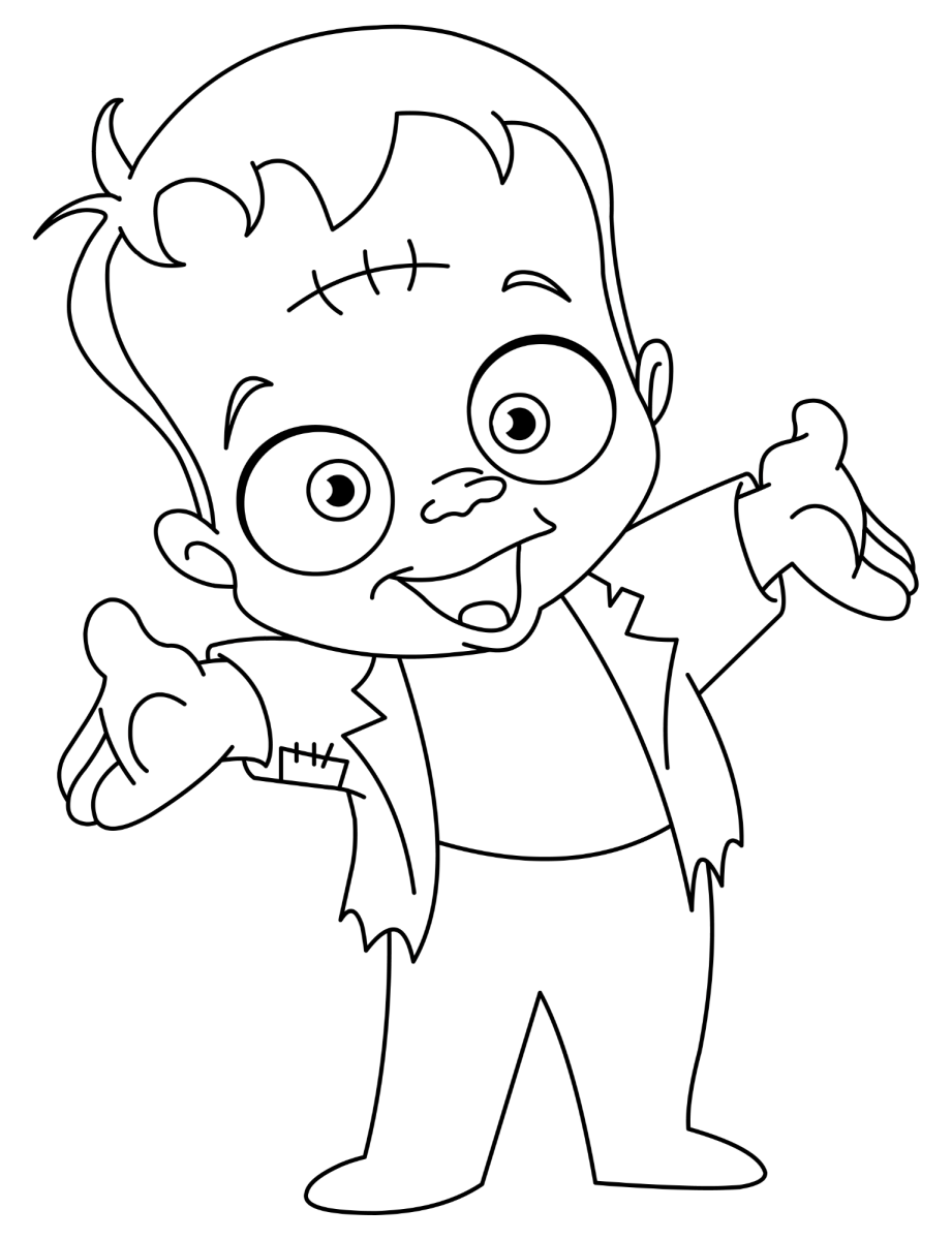 Menino fantasiado de Frankenstein para colorir
