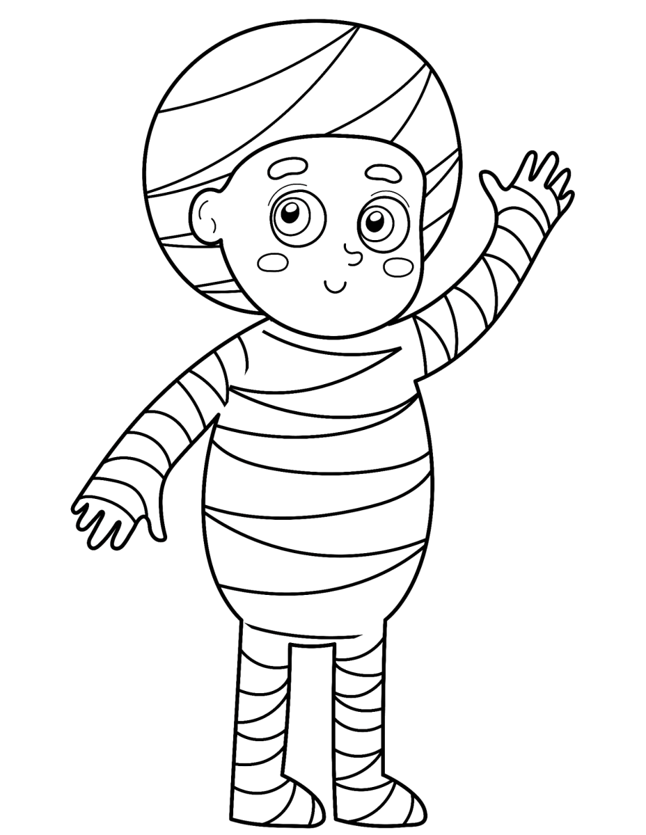 Menino fantasiado de múmia para colorir