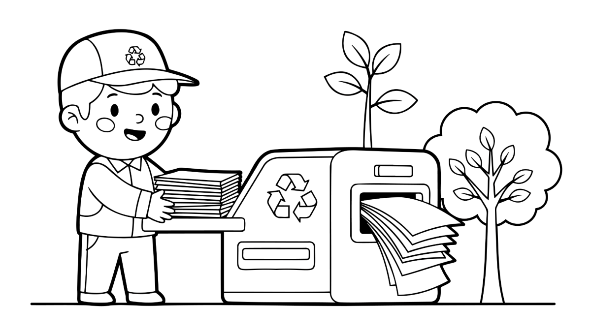 Menino levando papel para a reciclagem para colorir