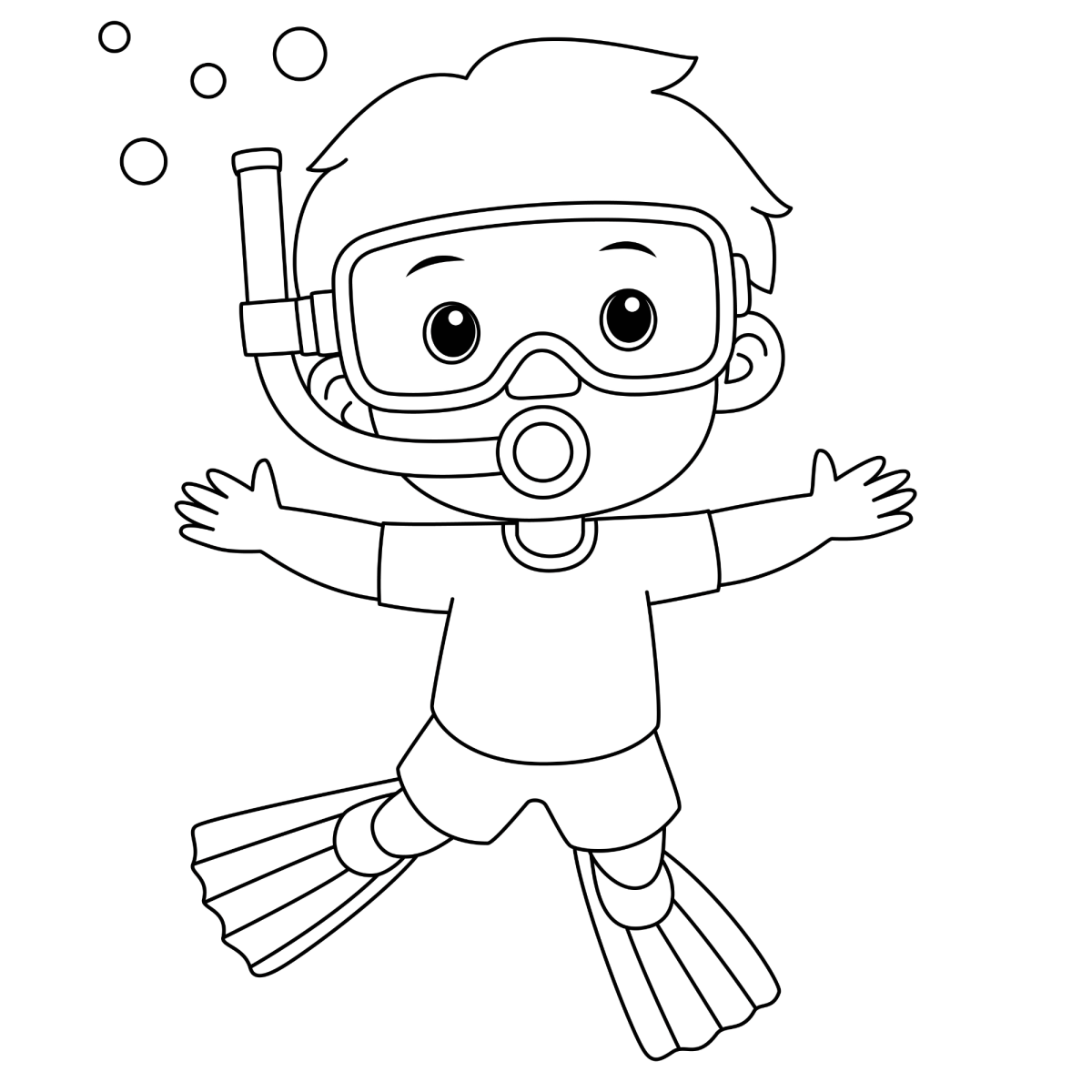Menino mergulhando com snorkel para colorir