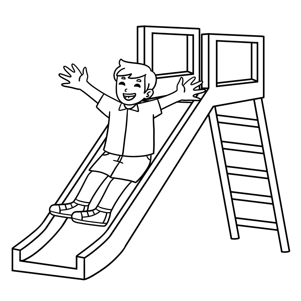 Menino no topo do escorregador para colorir