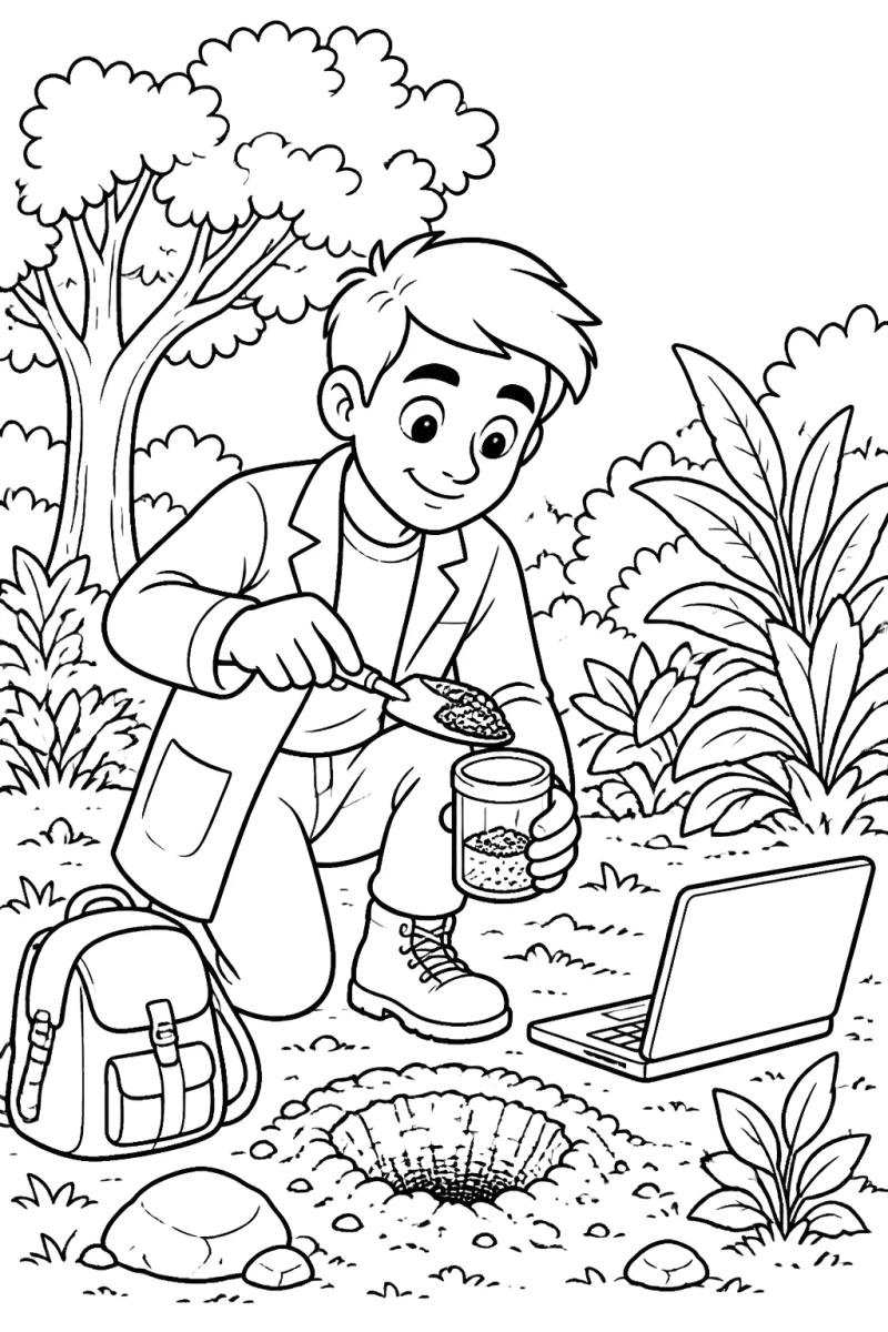 Menino plantando uma árvore para colorir