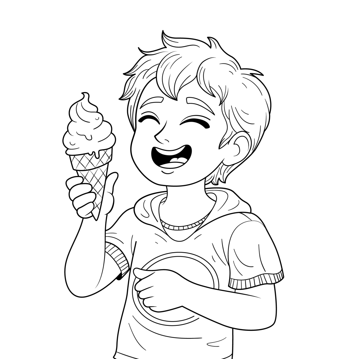 Menino rindo com casquinha de sorvete para colorir