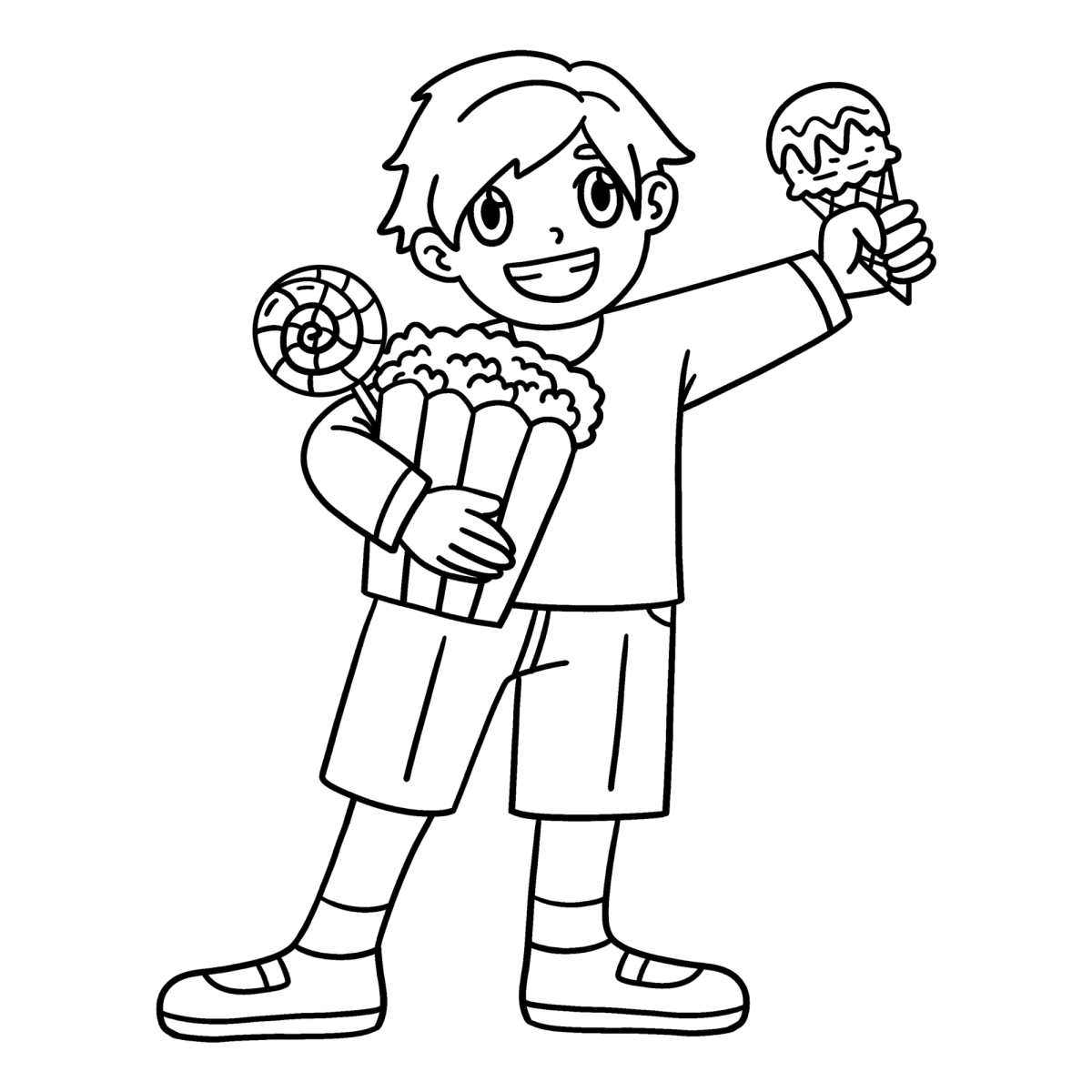 Menino segurando dois picolés para colorir