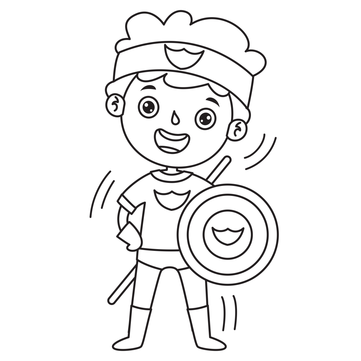Menino super-herói com escudo para colorir