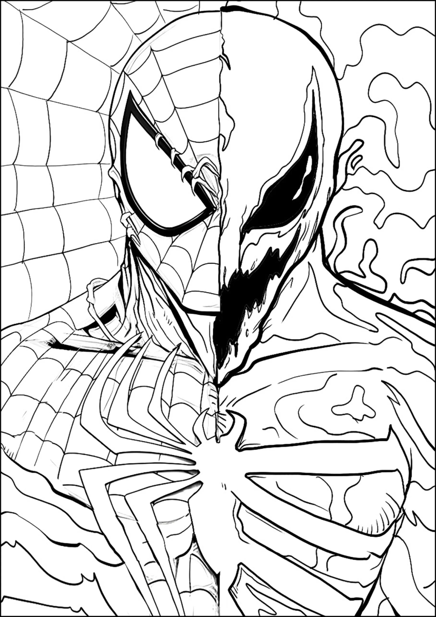 Metade Homem-Aranha, metade Venom para colorir